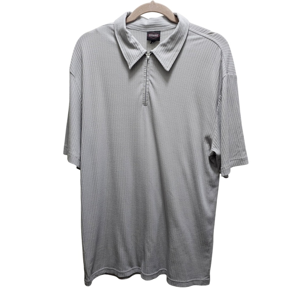 Phillipe Marcel XL Gray Ribbed Quarter‎ Zip Short Sleeve Polo Shirt Golf Preppy